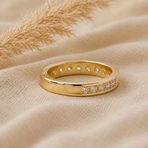 Anillo de Boda con Diamantes Cultivados en Laboratorio, Corte Brillante Redondo de 3MM, Engaste de Canal, Oro Sólido de 10K, 14K, 18K, Color E, Joyería Fina para Mujer - Product Image 5