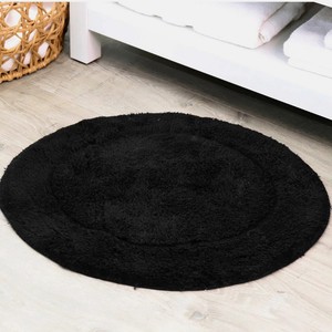 Round <b>Black</b> Chenille <b>Bath</b> <b>Mat</b> Non-Slip Rubber Backing Thick Tufted Plain Style Home Use Custom Sizes Available Ultimate Comfort - Product Image 5