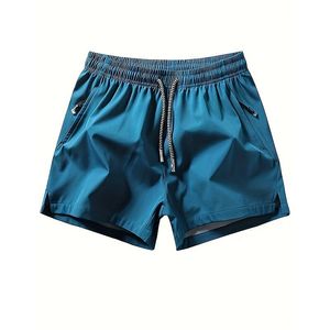 Shorts Bermuda pour Homme, Couleur Unie, Séchage Rapide, Cordon de Serrage, Taille Mi-Haute, Taille Élastique, Poches, Vêtement Décontracté, Polyester - Product Image 3