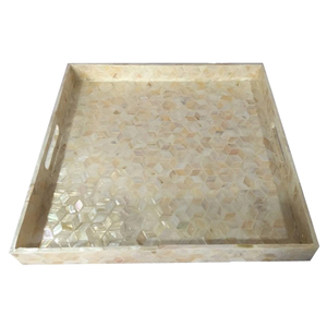 Handmade Mother Of Pearl <b>Mop</b> Inlay Serving Tray Luxury Decorative Shell Tray With <b>Handles</b> For Ottoman Coffee Table & Home Decor - Product Image 1