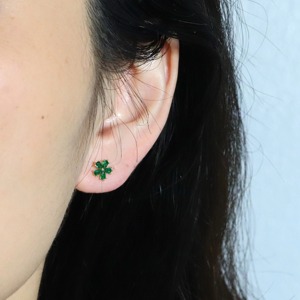 <b>Emerald</b> Green Flower <b>Stud</b> Earrings Dainty Pear CZ 14K Solid Gold May Birthstone Minimalist Jewelry for Women Wedding Anniversary - Product Image 2