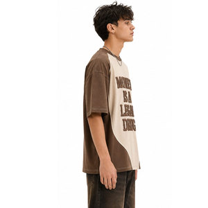 High Demand Oversized Raglan Sleeve T-<b>Shirt</b> Contrast Color Blocked Embossed Letter Design O-Neck Street Style Knitted T-<b>Shirt</b> - Product Image 5