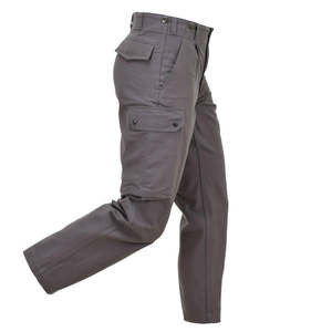 Men's Gray Cargo Pants High Waist Multiple Pockets Workwear Style Canvas Material Button Fly Straight Fit Autumn Wear - Product Image 2