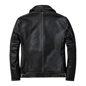 Veste moto en cuir véritable pour homme, noire, col rabattu, fermeture éclair, doublure en satin rouge, coupe classique, automne - Product Image 2