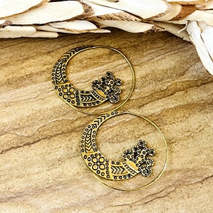 Pendientes de Aro Étnicos con Diseño Único de Pavo Real Tribal, Joyería Boho de Latón para Mujer, Acabado de Latón Antiguo, Accesorios al por Mayor/OEM/ODM - Product Image 4