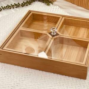 Boîte de rangement en bois artisanale moderne de luxe pour fruits secs et épices avec compartiments, boîte en carton personnalisée avec couvercle - Product Image 4