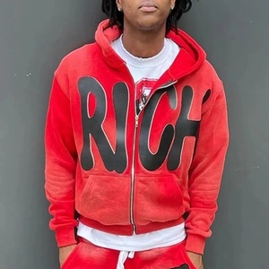 Ensemble de sweats à capuche zippés unisexe pour homme, en molleton épais, coupe oversize, avec logo personnalisé, style vintage, effet délavé soleil, vieilli et délavé à l'acide - Product Image 2