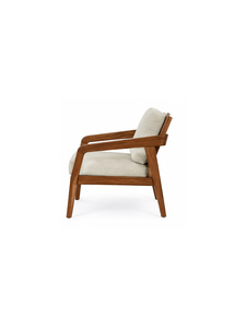 Chaise de salle à manger moderne, fauteuil rembourré, structure en bois massif, tissu beige, design mid-century, chaise de salon - Product Image 4