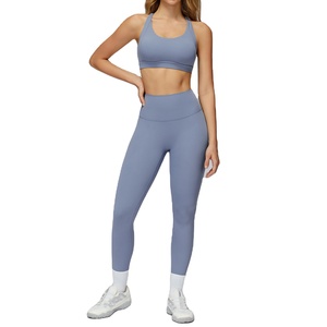 Ensemble de fitness pour femmes, soutien-gorge dos nu, leggings longs, ensemble 2 pièces respirant et confortable, ensemble de course à pied, fitness, yoga - Product Image 1