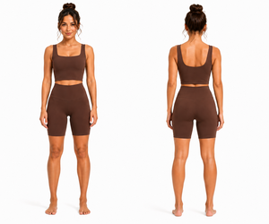Conjunto de yoga para mujer con cuello cuadrado, shorts de ciclista de cintura alta, ropa deportiva para fitness y gimnasio - Product Image 3