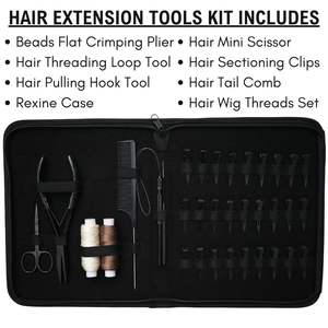 Kit complet d'outils professionnels pour extensions de cheveux en acier inoxydable de qualité chirurgicale, pince à sertir plate, outil à boucle, fil pour perruque - Product Image 5