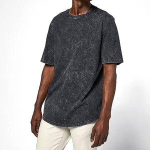 T-shirt en coton gris foncé surdimensionné pour homme, couleur unie, délavé, décontracté, à manches courtes, respirant, tricoté, style uni teint pour l'été - Product Image 1