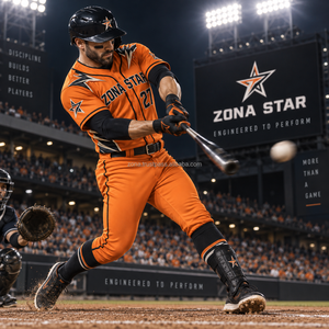 ZONA STAR Ensemble Maillot et Pantalon de Baseball Personnalisé pour Homme, Sublimé, Orange et Noir, en Polyester Respirant, OEM, avec Coutures Thermocollées Sans Soudure - Product Image 4
