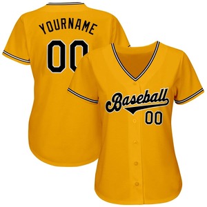Maillot de baseball personnalisé pour homme, jaune, manches courtes, boutons sur le devant, respirant, polyester, impression du nom de l'équipe, taille adulte - Product Image 3