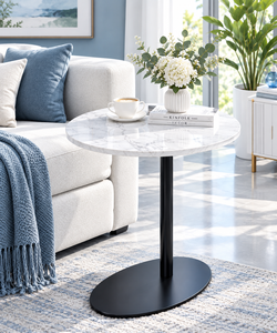 Mesa Auxiliar Redonda Moderna y Minimalista con Tapa de Madera de Arce y Base de Metal Negro, Muebles Ecológicos para Sala de Estar y Dormitorio - Product Image 5