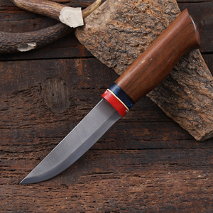 มีดปูคโคเหล็ก 12c27 แบบกำหนดเอง OEM ปลายหยดน้ำ ใบมีดคงที่ ด้ามไม้พะยูง พร้อมปลอกหนัง มีดสำหรับตั้งแคมป์และกิจกรรมกลางแจ้ง - Product Image 3