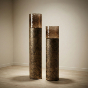 Vase de sol cylindrique décoratif moderne, duo, base métallique, dessus en verre, pour l'aménagement intérieur, fait main, style antique, grand ensemble de vases de mariage - Product Image 1