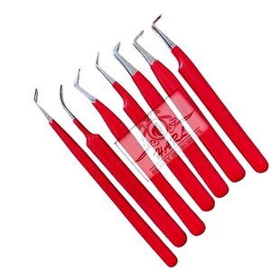 Hot Selling Red <b>Colour</b> Eyelash Tweezers for Eyelash Extension Soft Rubber Coating Eyelash Extension Tweezers <b>Set</b> Lash Supplies - Product Image 4