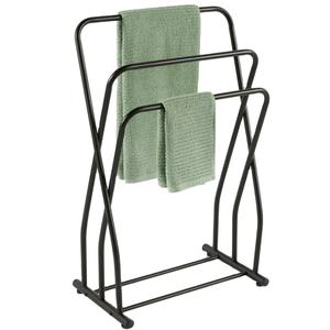 Porte-serviettes vertical suspendu haut de gamme noir à 3 bras avec 3 crochets pour serviettes de bain et chiffons - Product Image 1