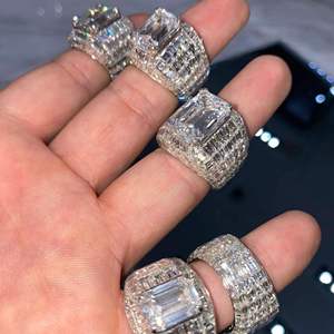 Iced Hip Hop Lab Grown Diamond Emerald Cut Silver <b>Ring</b> Full Baguette Luxury Bling Statement Jewelry <b>Men</b> Women Fashion Custom - Product Image 1