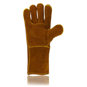 Gants de soudage en cuir de vachette jaune 2026 avec surpiqûres, protection de sécurité avec doublure intérieure en polaire et coton - Product Image 2