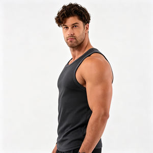Débardeurs de sport pour hommes en coton avec logo personnalisé, respirants, imprimés, pour l'été, débardeurs côtelés pour hommes - Product Image 2