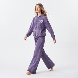 Conjunto Deportivo para Mujer, Sudadera con Capucha y Cremallera Completa, Pantalones Jogger de Pierna Ancha, Color Morado, Lavado Ácido, con Bolsillo Canguro - Product Image 2