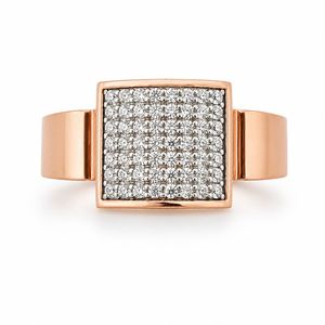 Mens 18KT Rose Gold Micro Pave Cubic Zirconia Square Signet <b>Ring</b> <b>Open</b> Adjustable Band Geometric Statement Wedding Party Gift - Product Image 1