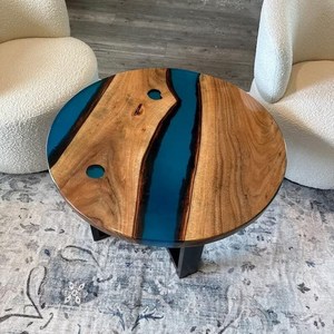 Mesa de Centro Redonda de Resina Epoxi Ocean River, Hecha a Mano con Madera Natural, Mueble de Lujo para Sala de Estar, Decoración para el Hogar - Product Image 6