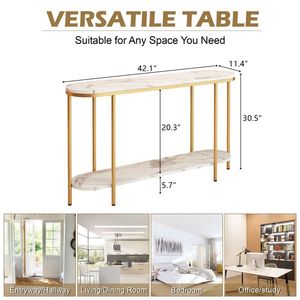 22504192 <b>Console</b> <b>Table</b> Faux <b>Marble</b> 2-Tier Narrow Entryway Storage Shelves for Living Bedroom - Product Image 3