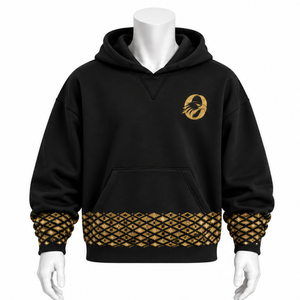 Sudadera con capucha negra para hombre con bordado en el borde, estilo oversize, de forro polar, con bolsillo canguro, informal, para invierno, estilo urbano. - Product Image 1