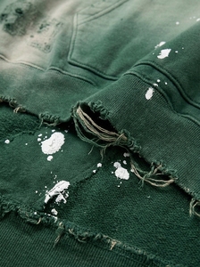 Sudadera con capucha verde desgastada para hombre, estilo oversize, de moda urbana, personalizada, de forro polar, informal - Product Image 6