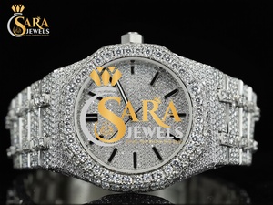 Nuevo reloj de cristal analógico de acero inoxidable de lujo con esfera de 41mm VVS Iced Moissanite Diamond Full Bust Square Band - Product Image 5