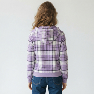 Wholesale <b>Women's</b> <b>Flannel</b> Zipper Hoodie Full Sleeve Casual Hooded Plaid <b>Jackets</b> Cotton Polyester Soft Zipper Checked Hoodies - Product Image 3
