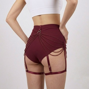 กางเกงขาสั้นออกกำลังกายผู้หญิงทรงสปอร์ตเข้ารูปเอวกลาง ดีไซน์โซ่เชื่อมต่อ ผลิตจากโพลีเอสเตอร์/คอตตอน เหมาะสำหรับใส่เล่นกีฬา หรือใส่ไปงานปาร์ตี้ สไตล์เซ็กซี่ - Product Image 2
