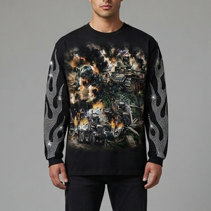 Camiseta con estampado gráfico personalizado, 100% algodón jersey, estilo moderno y holgado, manga larga, unisex, para uso casual de verano. - Product Image 4