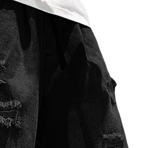 LAMA INDUSTRIES Black Distressed for Wash Denim <b>Cargo</b> <b>Shorts</b> <b>Women</b> Skinny Fit Ripped Elastic Waist Streetwear Style - Product Image 5