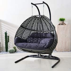 Sillón Colgante Tipo Huevo de Mimbre Doble, Resistente a la Intemperie, Color Negro y Gris, para Hogar, Dormitorio, Patio, Balcón, Muebles de Patio Premium - Product Image 1
