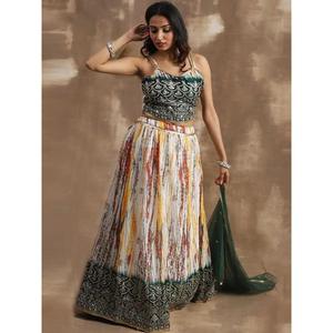 Awesome White & Green Sequins Chinon Events Wear <b>Lehenga</b> Choli - Product Image 5