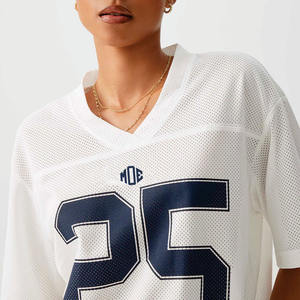 Vêtements de sport Y2K, maillot de football américain personnalisé pour femmes, blanc, col en V surdimensionné, vêtements de sport respirants, pour la vente en gros - Product Image 4