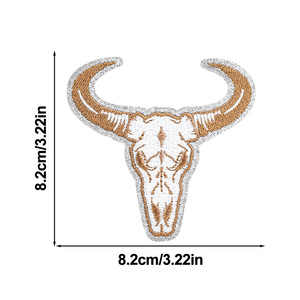 Bull Skull Embroidered Iron On Applique Patch Set - Product Image 3