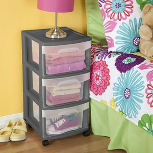 Set di 2 carretto in plastica a 3 cassetti in flanella grigia - Product Image 6