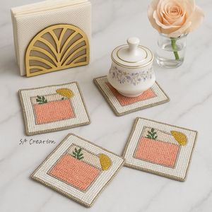 Premium Quality Embroidery <b>Beaded</b> <b>Coaster</b> with Detailed Handmade Work for Elegant Home Dining and Table Decoration - Product Image 3