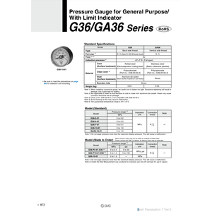 มาตรวัดความดัน G36-2-01M แบบแมนนวลบริการเติมเต็มตัวแปร SMC - Product Image 2