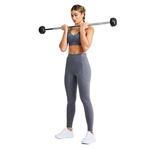 Leggings de yoga taille haute pour femmes avec poches, longueur intégrale, sans couture, extensibles, gris uni, pantalon de sport - Product Image 1