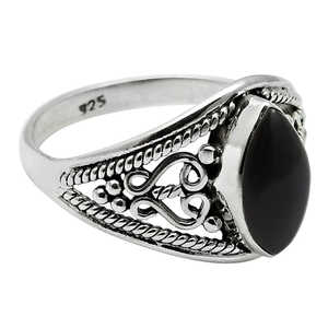 Bague unisexe au design classique vintage, fabriquée en argent sterling 925 massif, avec pierre précieuse onyx noir taille marquise, style bohème. - Product Image 1