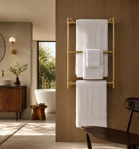 Porte-serviettes mural double niveau en laiton traditionnel, forme rectangulaire, support de rangement pour salle de bain, finition noire, rotatif et coulissant - Product Image 3