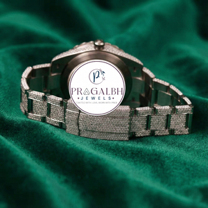 นาฬิกาข้อมือ Pragalbh Jewels หรูหรา ประดับเพชรโมอิสซาไนต์แบบฝังเต็มตัวเรือน  ตัวเรือนสแตนเลสสตีล  ระบบควอตซ์ สำหรับผู้ชายและผู้หญิง - Product Image 4