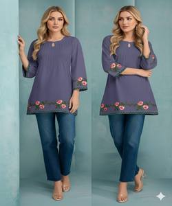 NOUVELLE ARRIVÉE - HAUT EN RAYON BRODÉ POUR USAGE QUOTIDIEN - PRIX DE GROS - VÊTEMENT ETHNIQUE GRIS - Product Image 2