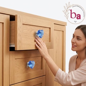 Hot Selling Blue Crystal <b>Glass</b> Heart <b>Knobs</b> Ceramic Drawer Cabinet Handle Pulls Industrial Design Eco-Friendly Wardrobe Kitchen - Product Image 5